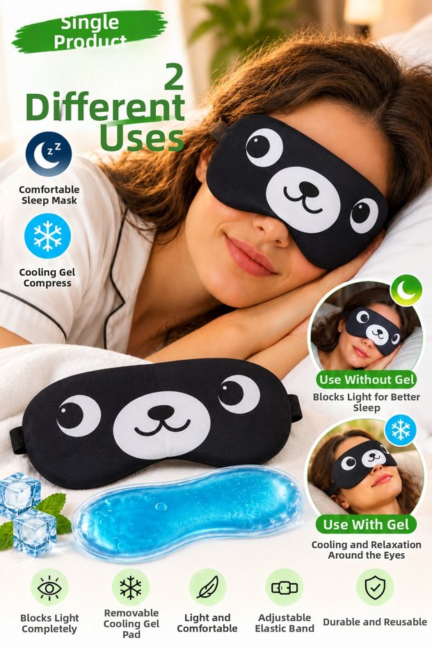 Black Bear Removable Gel-Padded Hot/Cold Eye Therapy Band Eye Mask GC003