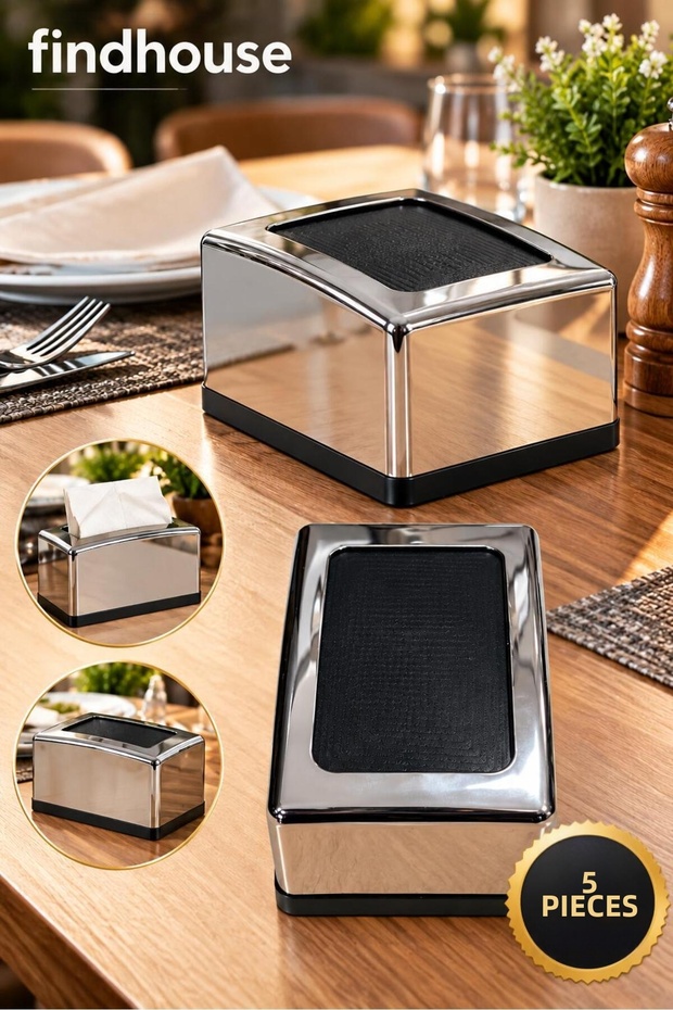 Premium Chrome-Plated Desktop Napkin Holder Set of 5 for Home, Fast Food, Diner, Cafe, Restaurant, and Hotel Use