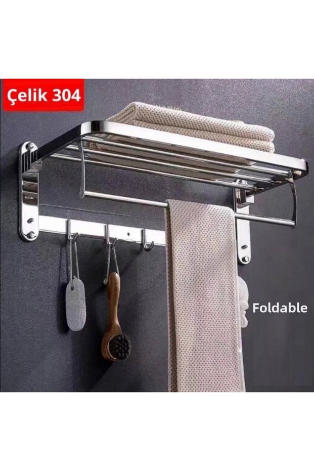 Oval-Cornered Towel Rack with Shelf, 60 CM, SS304 Stainless Steel, Polished Chrome Finish