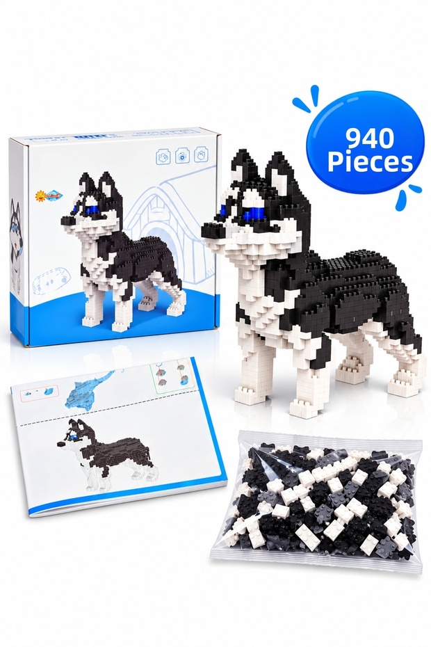 Husky Dog Micro Block Building Set, 940 Pieces, Ages 14+, 3D Figure