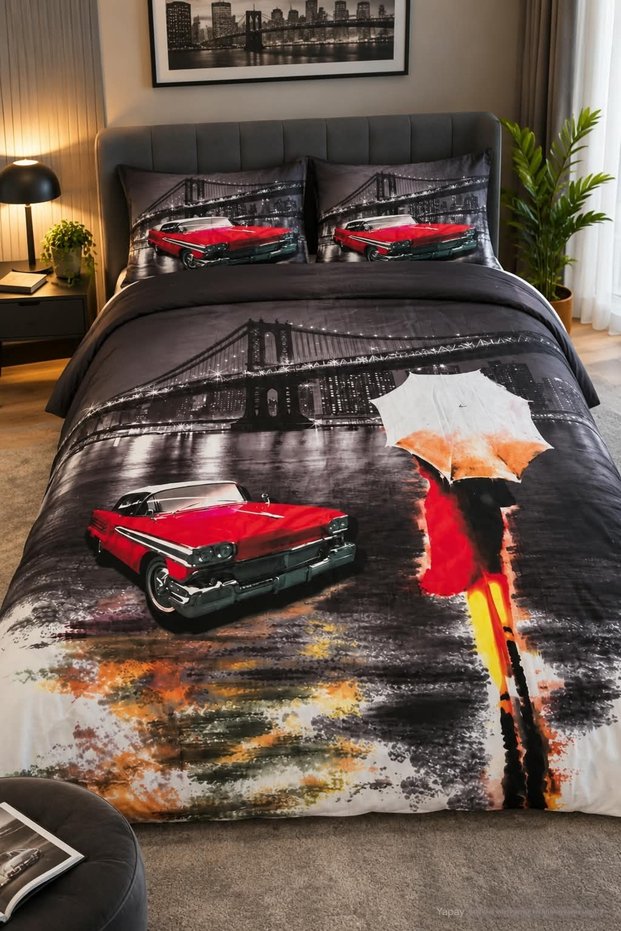 100% Cotton-Satin Double-Size Patterned Bedding Set (Sheetless) with Digital Print