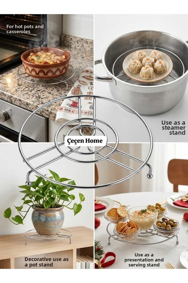 2 Multi-Purpose Stainless Steel Round Trivets—Hot Pot and Casserole Trivets, Steaming Stands, Decorative Cobalt Plant Stand Bases, and Stylish Table Presentation Stands