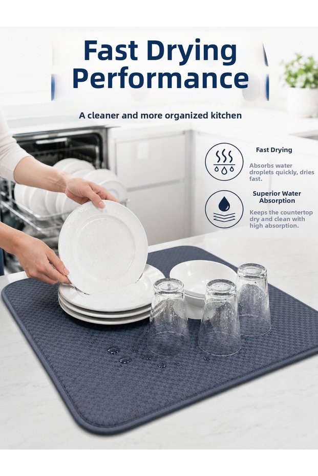 Dish Drying Mat: Large-Surface-Area Microfiber Countertop Protector Drying Mat - Lisinya LSELDR06
