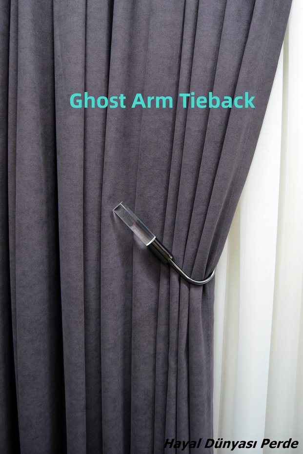 Curtain Tieback with Ghost System for Cornice Mounting