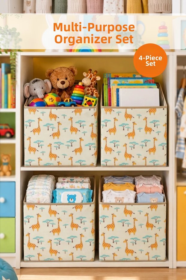 4-Piece Graffe Lidless Box Toy Laundry Storage Box Closet Organizer 30X30X30