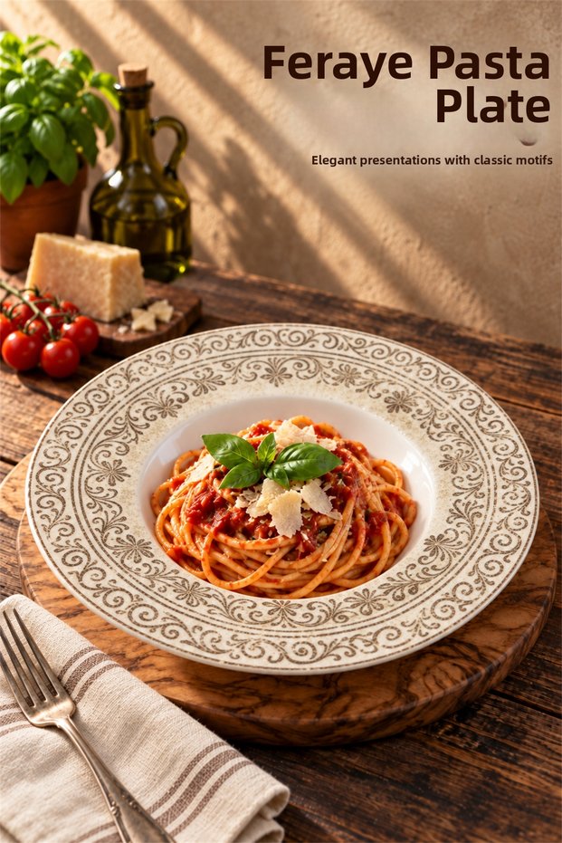 Feraye Single Porcelain Deep Pasta Plate, Risotto and Salad Serving Plate, 27 Cm.