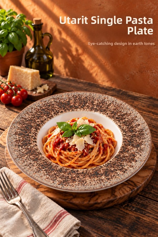 Utarit Single Porcelain Pasta Plate, Risotto and Salad Serving Plate, 27 Cm.