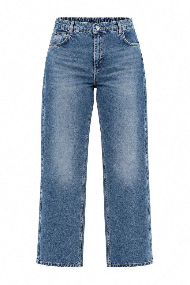 Blue High Elastic Waist Wide Leg Wide Leg Jeans Tbbaw27Cj00009