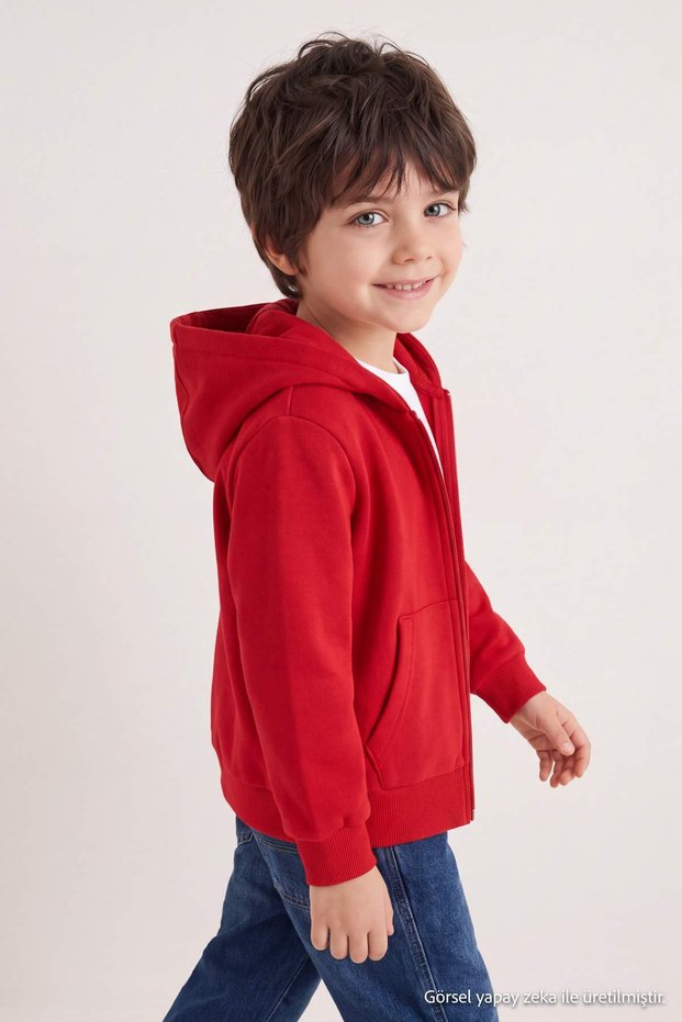 Navy Blue Cotton Boys' Plain/Basic Zippered Knitted Cardigan/Sweatshirt Tkdaw27Sw00004