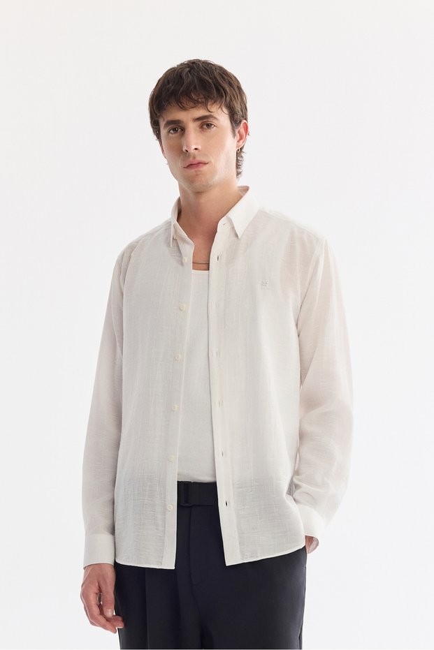 Men's White Bottom-Cut Collar Soft Touch Breathable Comfort Fit Shirt A61Y2020