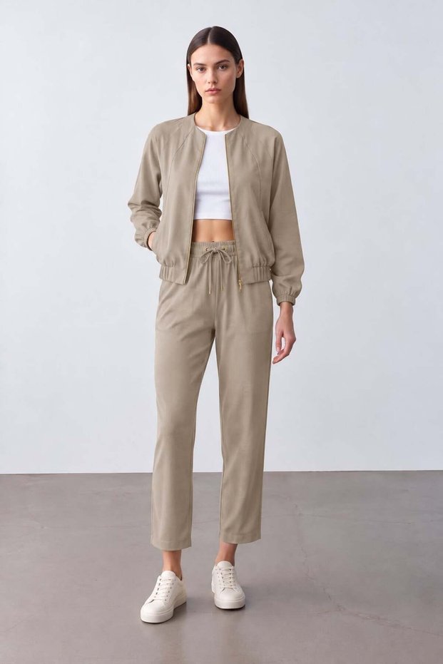 Women's Zippered Jacket Pants Bottom-Top Mink Set