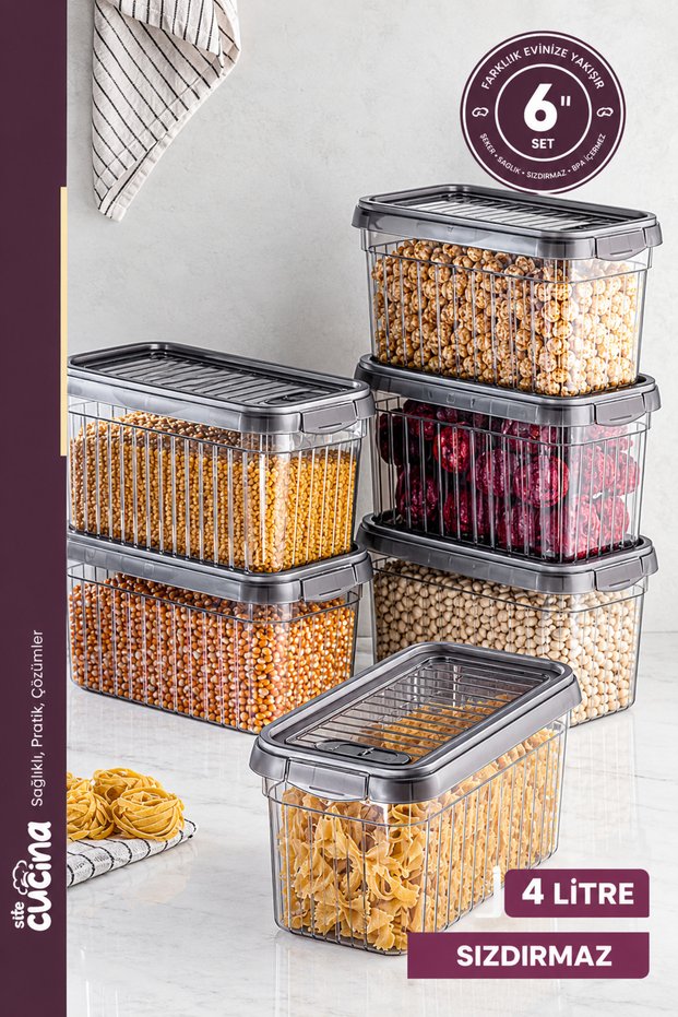 6 Liter Mega Size - Lockable Flour Pulses Container, 4 Liter Anthracite Detergent Storage Box
