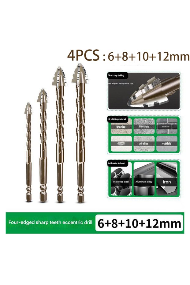 4PCS SET2 10/8/6/5/4PCSFour-Edged Serrated Drill Bit Set For Drilling Glass Tiles And Concrete 6/8/1