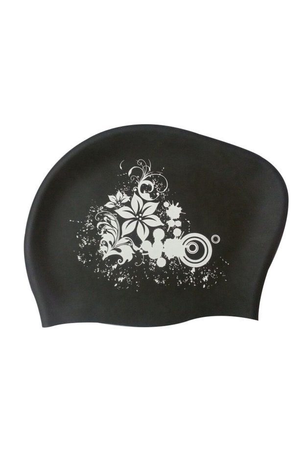 Black Fashion Silicone Swimming Cap Waterproof Long Hair Women Female Flower Printed Swim Pool Bathi