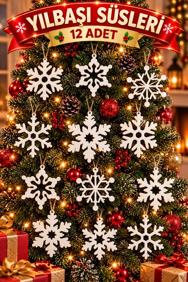 New Year's Tree White Snowflake Ornaments, Set of 12