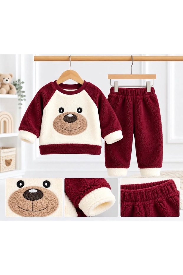 2-Piece Unisex Baby Set with Bear Embroidery, Welsoft Fleece Cotton Baby Set, Sizes 6-9, 9-12, 12-18, 18-24 Months, Top and Bottom Set, 2-Piece Girl/Boy Baby Set, Welsoft Fleece Winter Baby Set