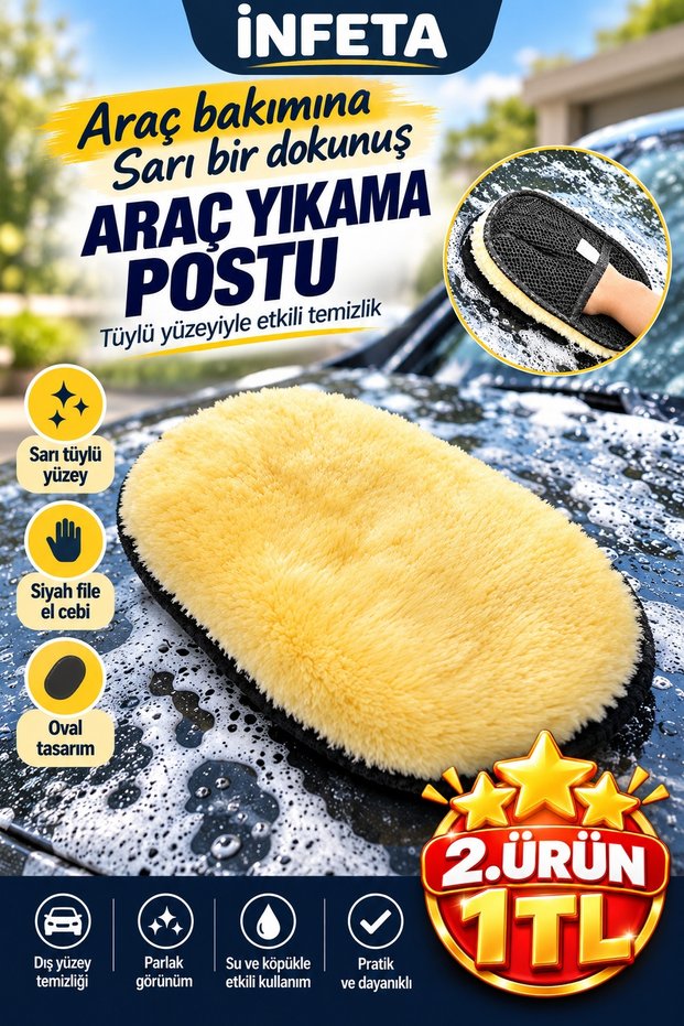 Yellow Car Wash Gloves with Pockets, Fleece-Lined Oval Car Cleaning and Polishing Gloves with Black Mesh