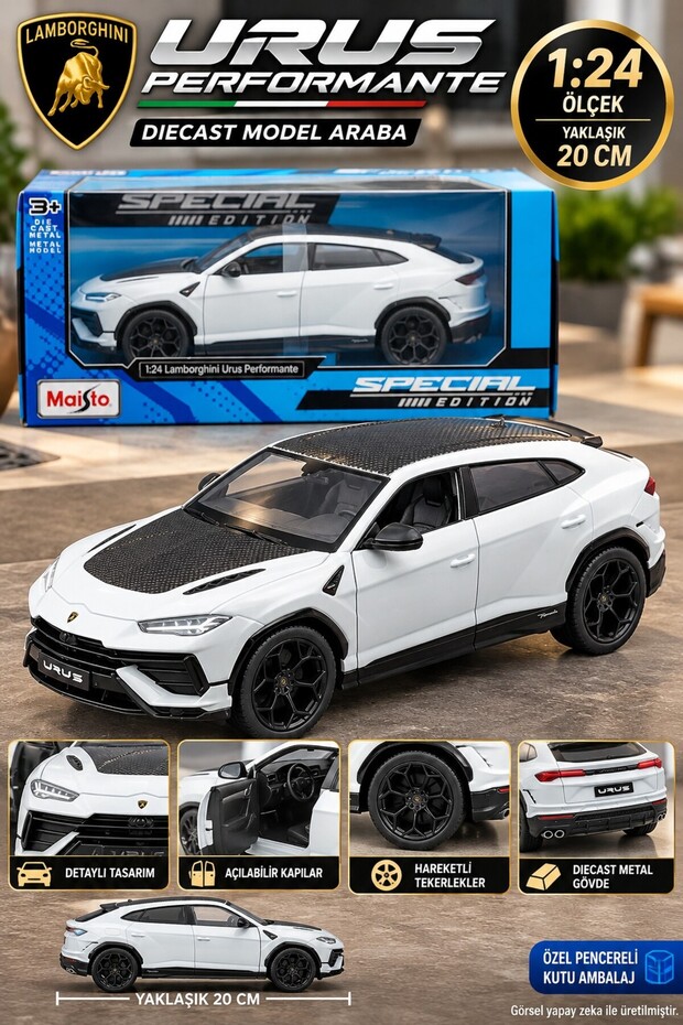 Lamborghini Urus Performante 1:24 Diecast White Special Edition Metal Model Car, 20 cm