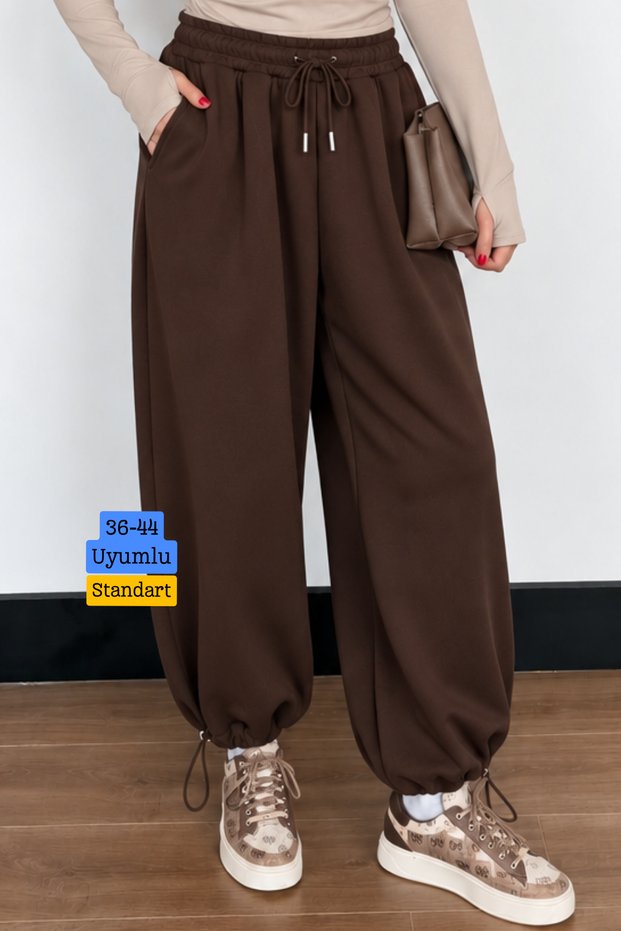 Women's 3-Ply Seamless Fabric Jogger Pants with Cuff, Size 398, Brown