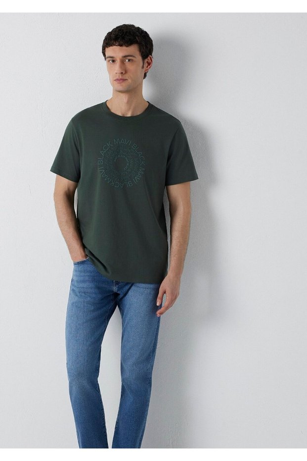 Black Printed Green T-Shirt Regular Fit / Normal Cut 0613531-71602