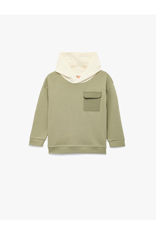 Cotton Long Sleeve Crew Neck Hooded Sweatshirt