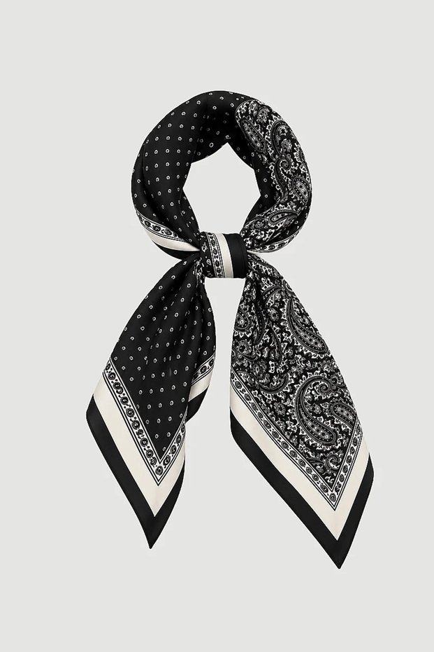 Polka Dot Shawl with Pattern Detail Cotton Scarf - Black