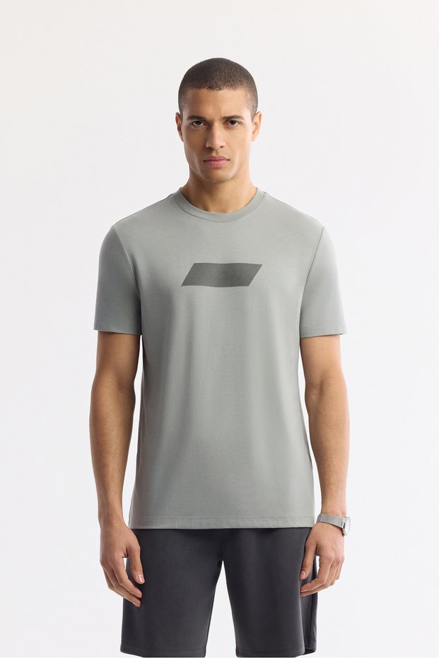 Men's Gray Crew Neck Printed Rayon Soft Touch Regular Fit T-Shirt A51Y1031