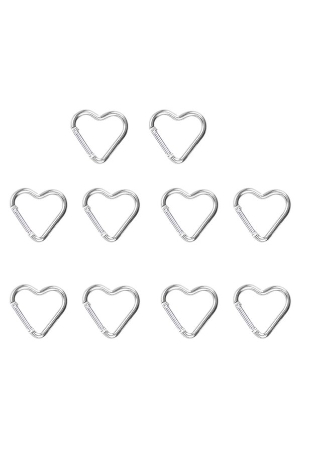 10PCS Silver 10PCS Carabiner Keychain Clip Heart-shaped Aluminum Small Carabiners Tactical Clips Out