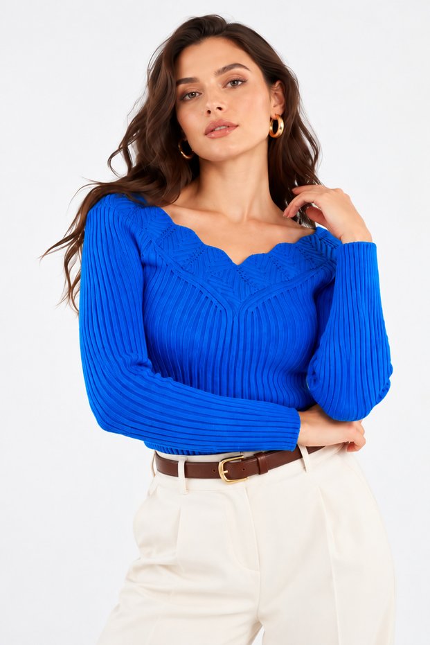 Women's Cobalt Blue Collar Detail Sweater Cty-cnd-11903
