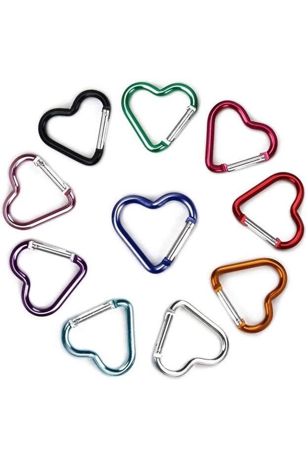 10PCS Mix colors 10PCS Carabiner Keychain Clip Heart-shaped Aluminum Small Carabiners Tactical Clips