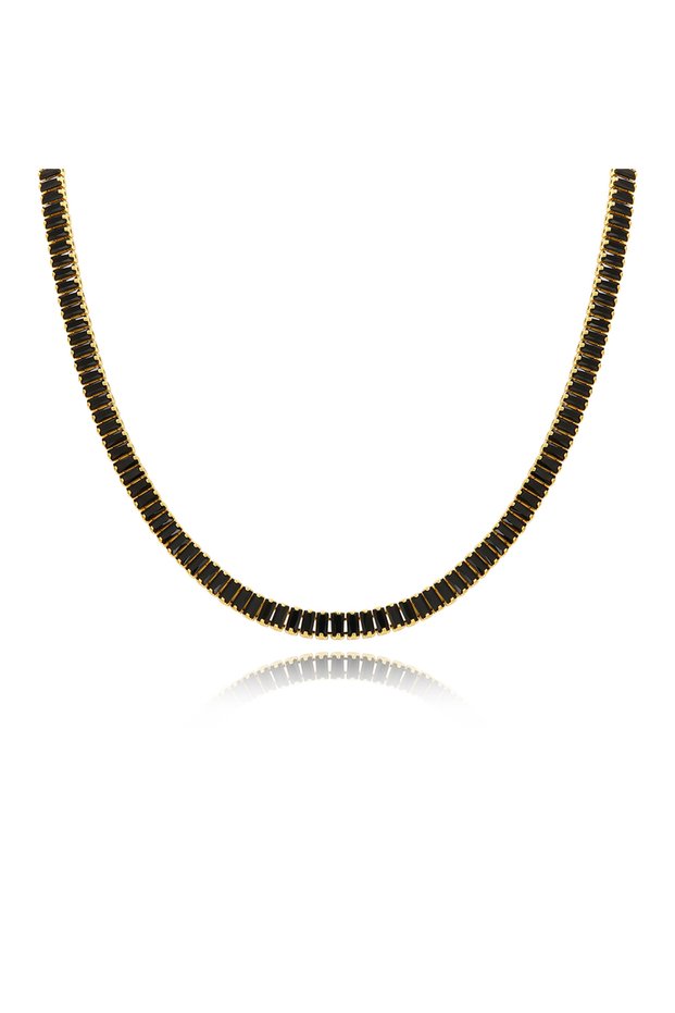 style D Black Crystal CZ Tennis Necklace For Women Luxury Iced Out Cubic Zirconia 18k Gold Plated Hi