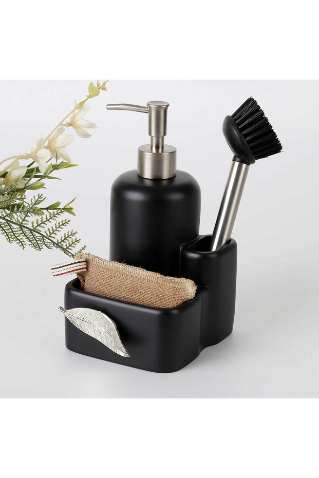 Leaf Liquid-Filled Sponge Holder, Black and Silver