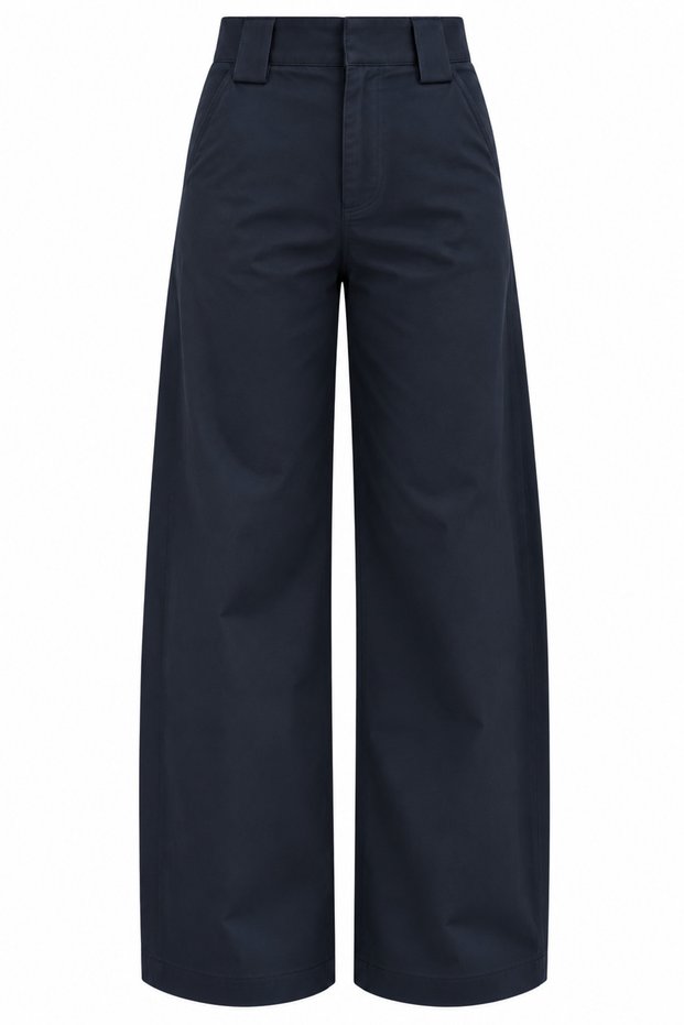 Navy Blue Wide-Leg Barrel Pants - 4290