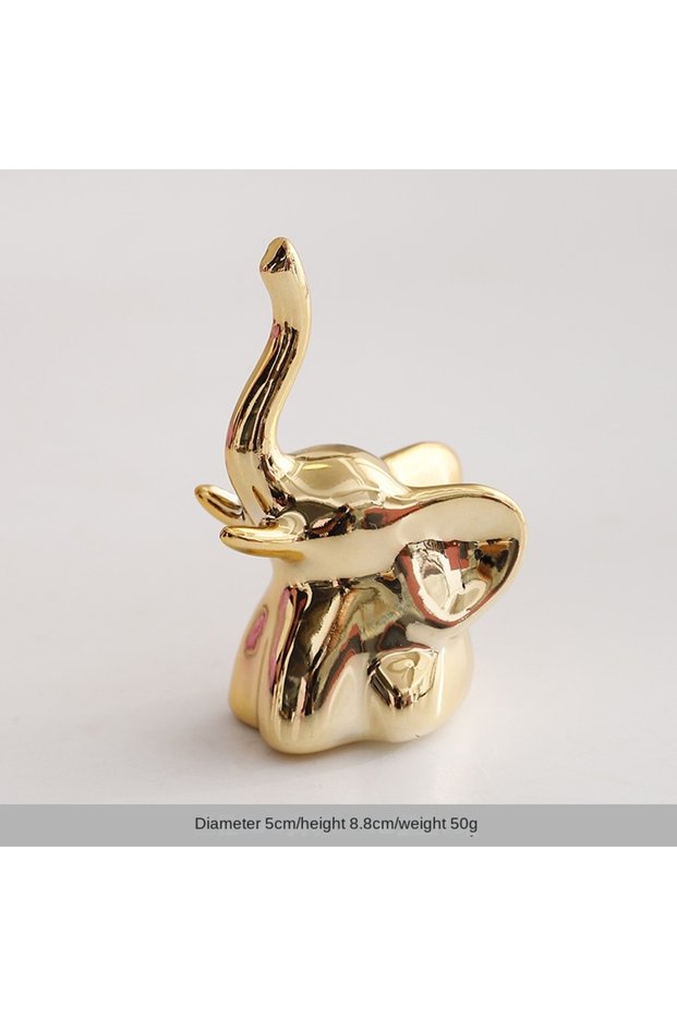 GoldenElephantIvory Ceramic Creative Elephant Rabbit Home Bedroom Makeup Desk Ring Necklace Jewelry