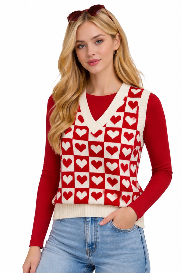 Red Heart V-Neck Regular Women's Sweater
