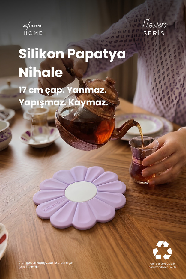 Silicone Daisy-Themed Coaster - 17 cm diameter - Purple