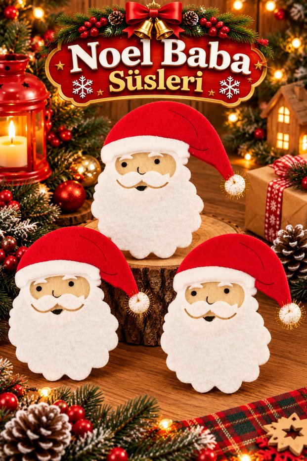 3 Pieces of Santa Claus Ornaments, Felt Christmas Santa Claus, 10 Cm.