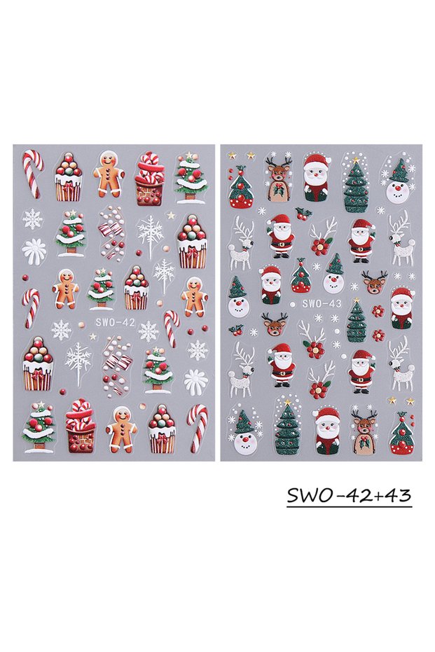 SWO-42 43 2/4pcs Christmas Cartoon Nail Stickers Santa Claus Snowman Reindeer Gingerbread Adhesive S