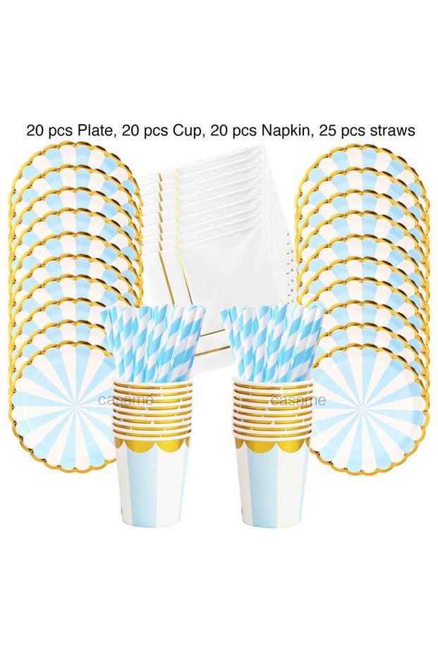 Blue Set Light Pink Blue Baby Shower Girl Boy Guest Party Happy Birthday Disposable Tableware Set Pa