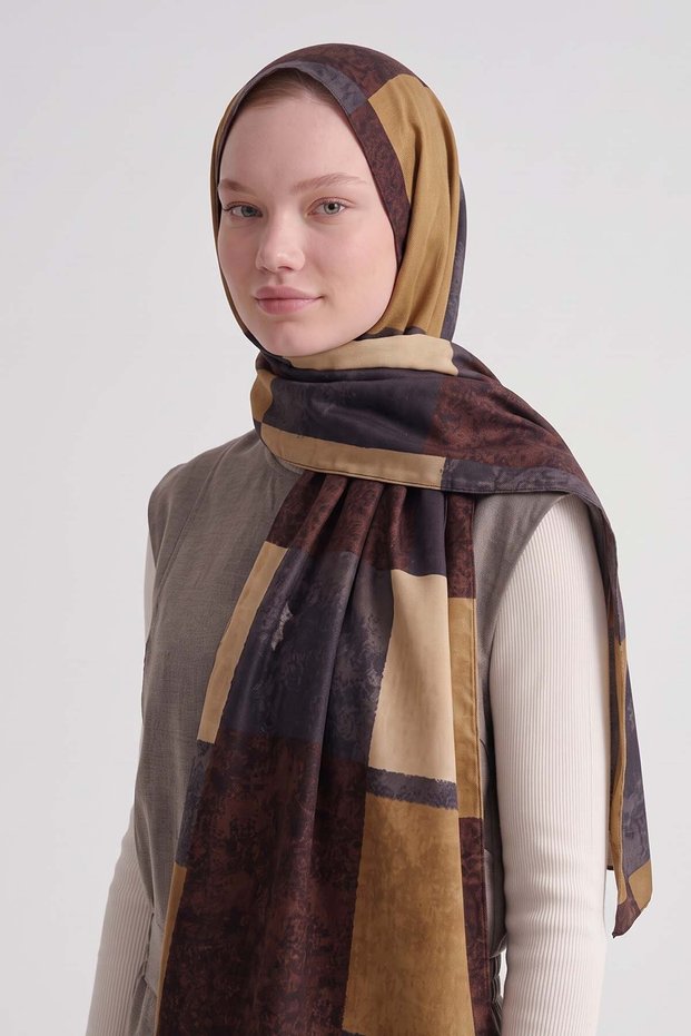 Mustard-Colored Wool-Silk Shawl with Mosaic Pattern