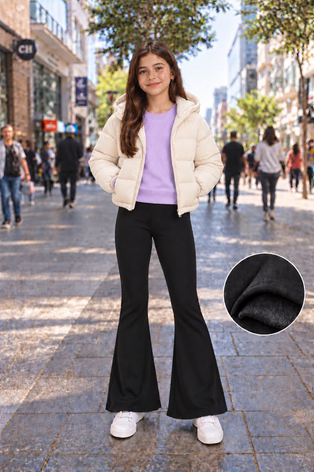 Flared Leggings with Brushed Inside Ruffles—Winter Girls' Casual, Comfortable for Everyday Wear