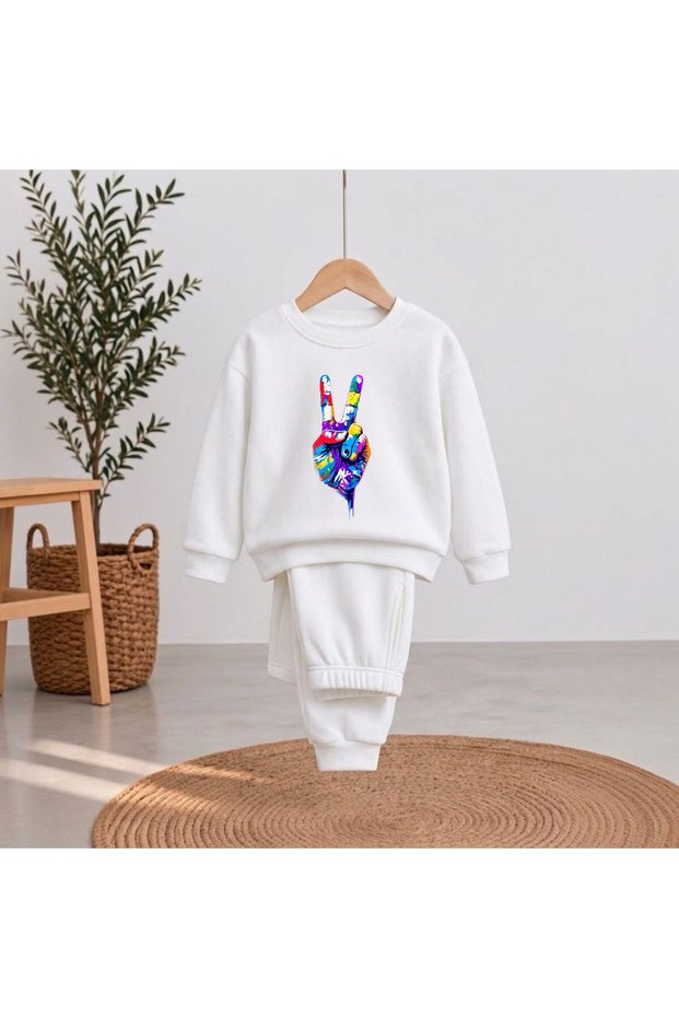 Team Sweatshirt with Peace Sign Print for Girls, Boys, and Kids—Crew Neck with Men’s Collar