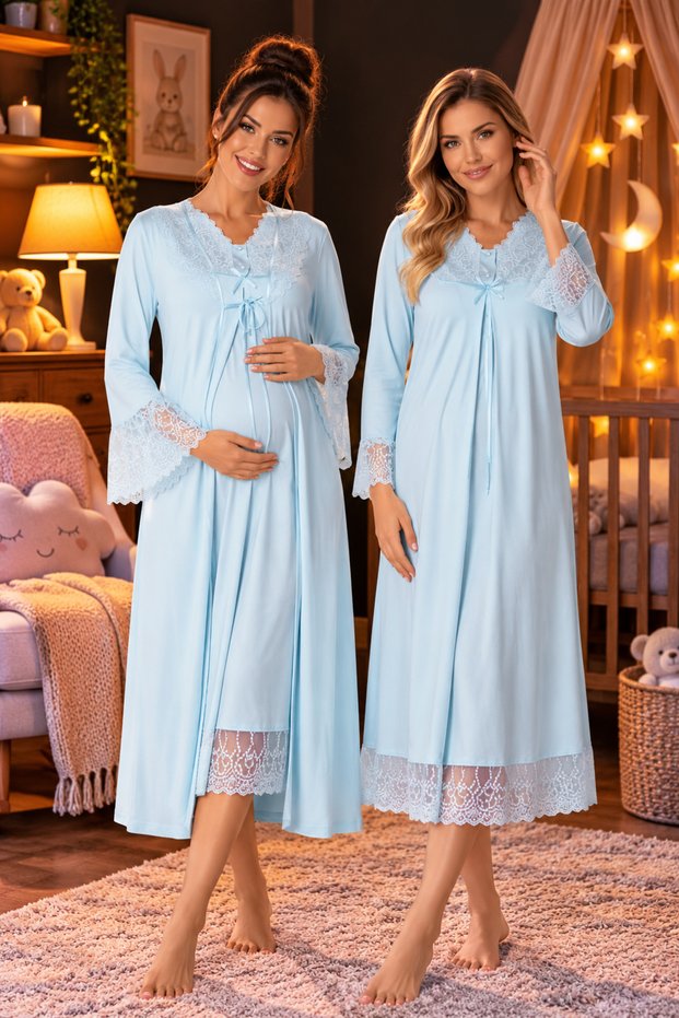 Maternity and Postpartum Nightgown Set with Breastfeeding Features - Effortt