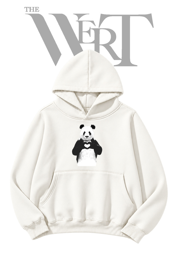 Panda Pre-Printed White Hooded Sweatshirt (2-Ply)