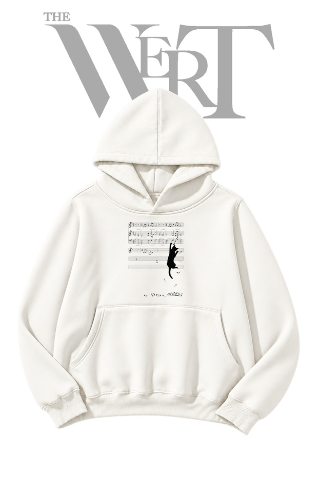 Cat Sheet Music Pre-Printed White Hooded Sweatshirt (2-Ply)
