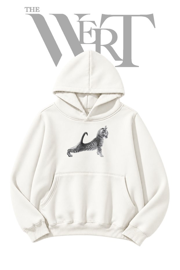 White Hooded Sweatshirt with Kitten Print (2-Ply)