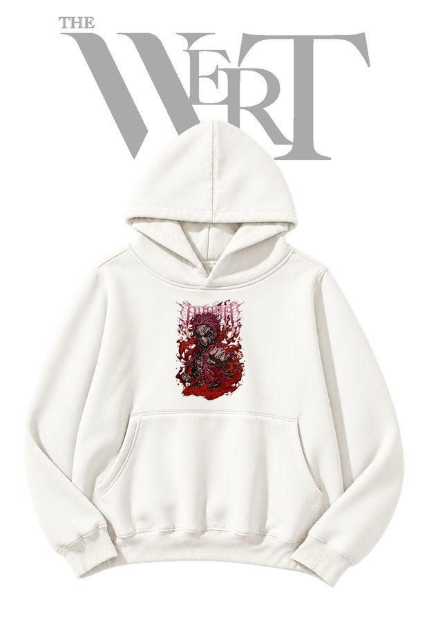 Akaza Demon Slayer Pre-Printed White Hooded Sweatshirt (2-Ply)