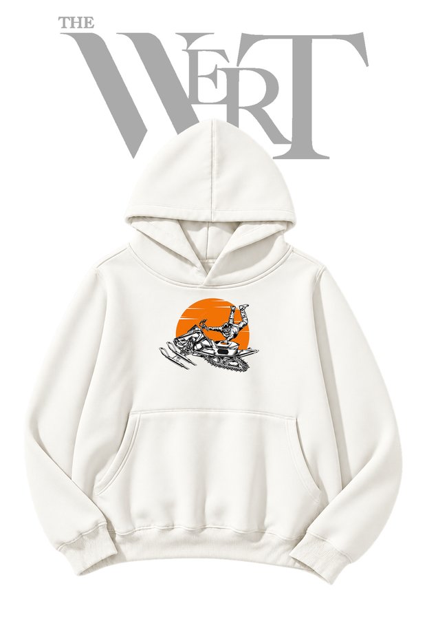 Snowmobile Stunt Pre-Printed White Hooded Sweatshirt (2-Ply)