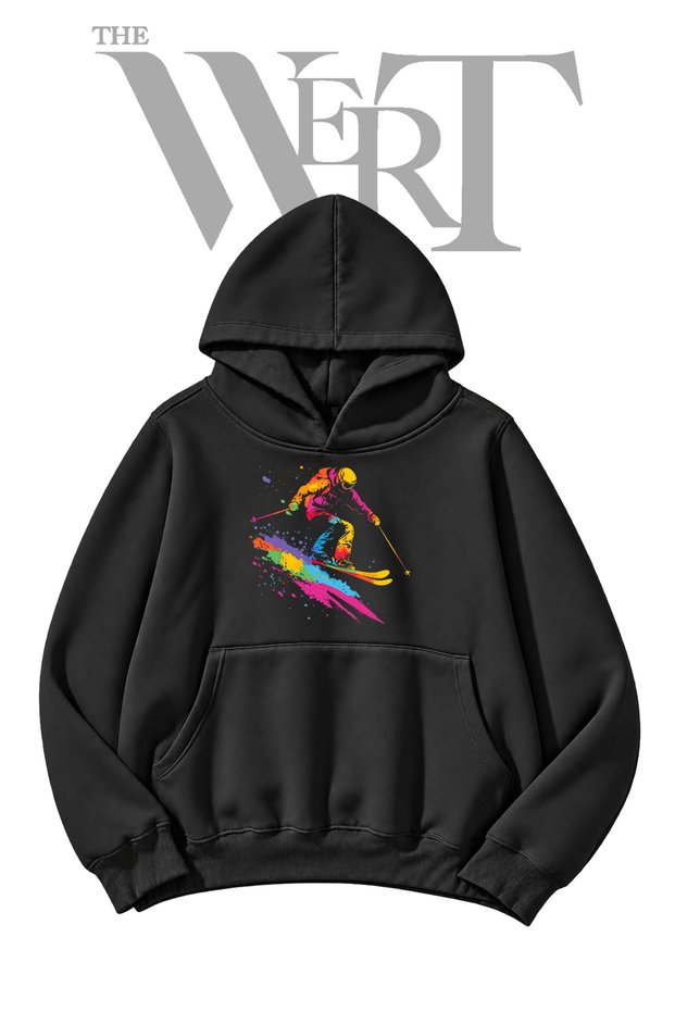 Skier Splash Pre-Printed Black Hooded Sweatshirt (2-Ply)