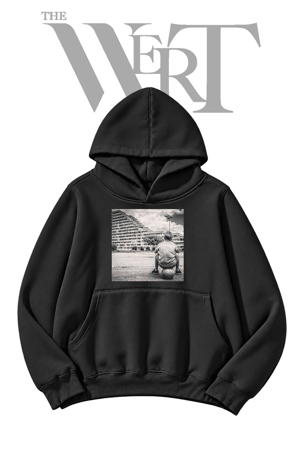 Kids' Soccer Apartment Pre-Printed Black Hooded Sweatshirt (2-Ply)